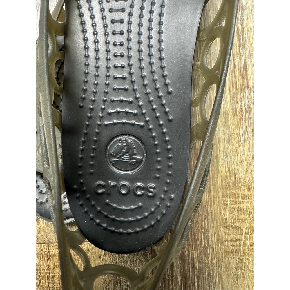 Crocs Adrina Peep Toe Flats Womens Size 9 Black Smoke Cutout Jelly Shoes - Picture 3 of 15